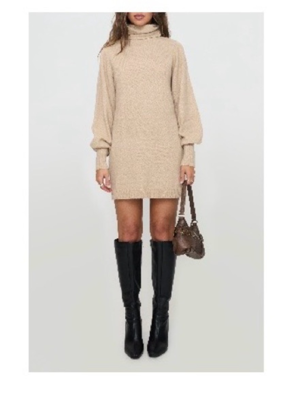 Princess Polly Beige Knit Turtleneck Sweater Dress